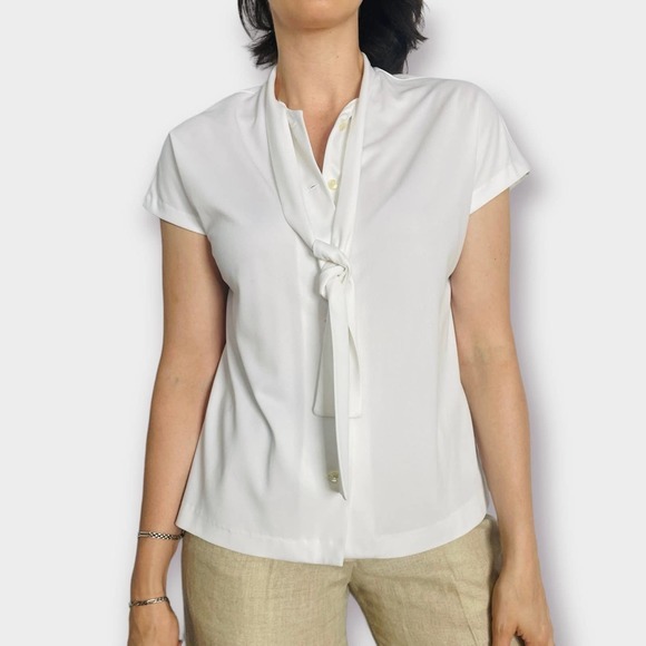 70s White Tie‎ Collar Blouse - Picture 3 of 5